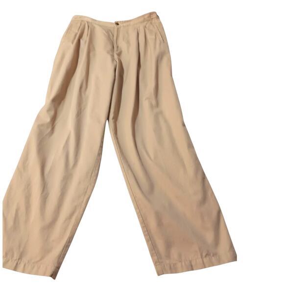 VINTAGE LIZSPORT Pleated Pants Trousers Khaki Tan Size LG Side Buckles High Rise - Picture 12 of 13